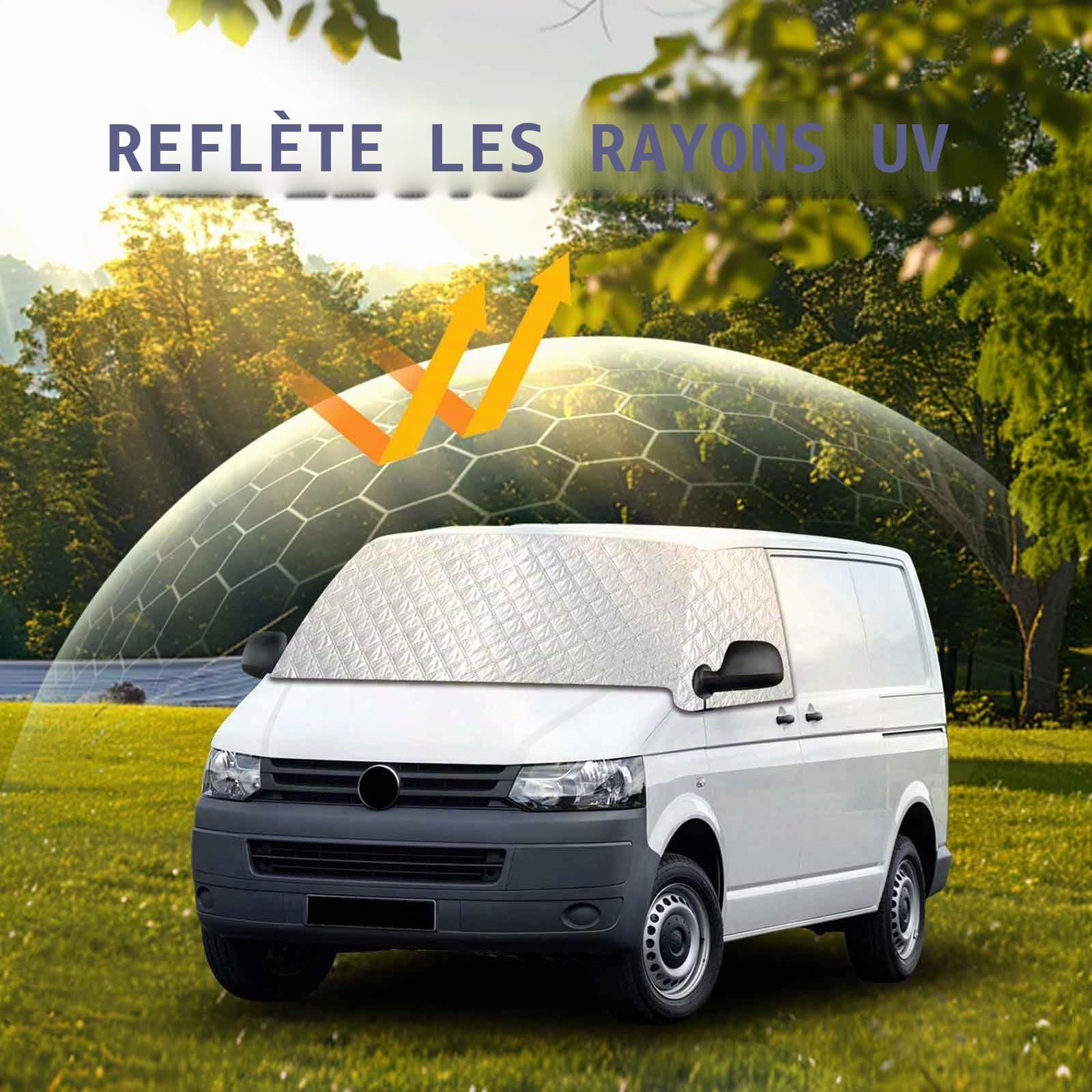 Couverture de pare-brise pour VW T5 Transporter - Protection contre les UV/glace/gel/pluie/poussière/feuilles tombées - Protection solaire pour pare-brise avant de voiture - Couverture de pare-brise