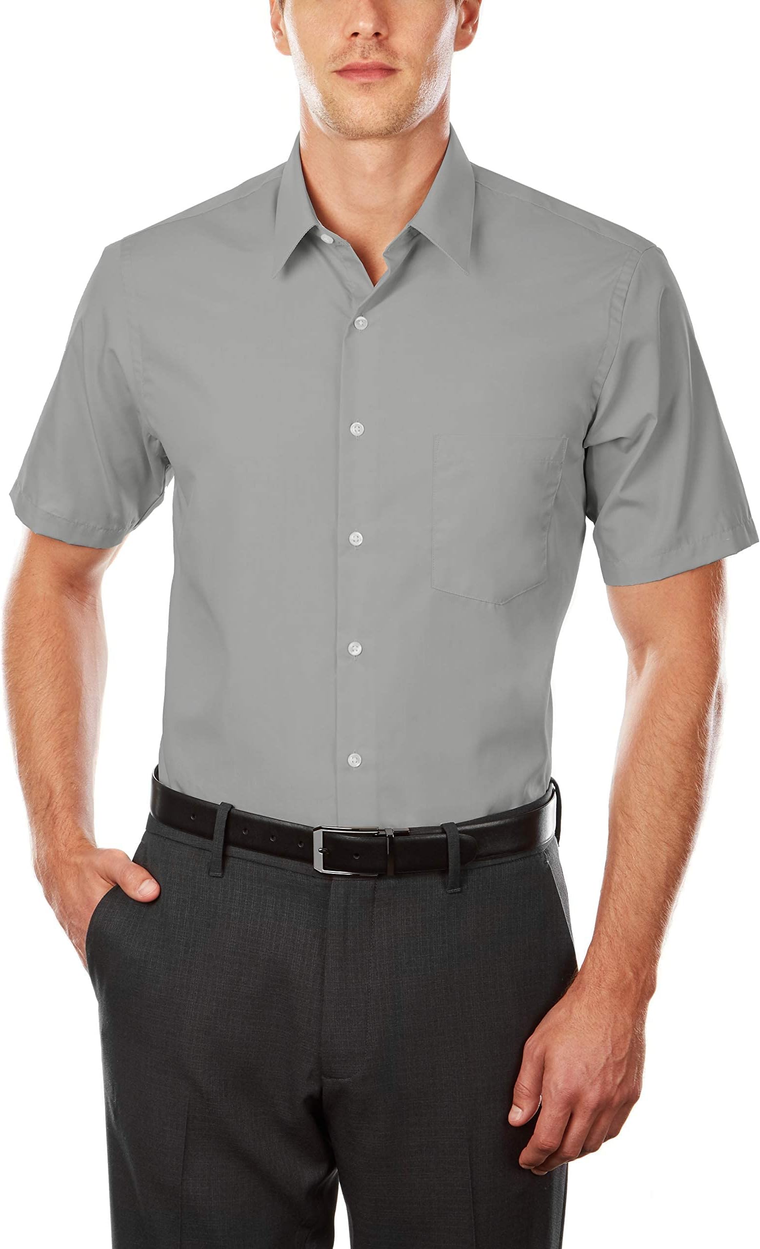 Men's Short Sleeve Dress Shirt Regular Fit Poplin Solid
