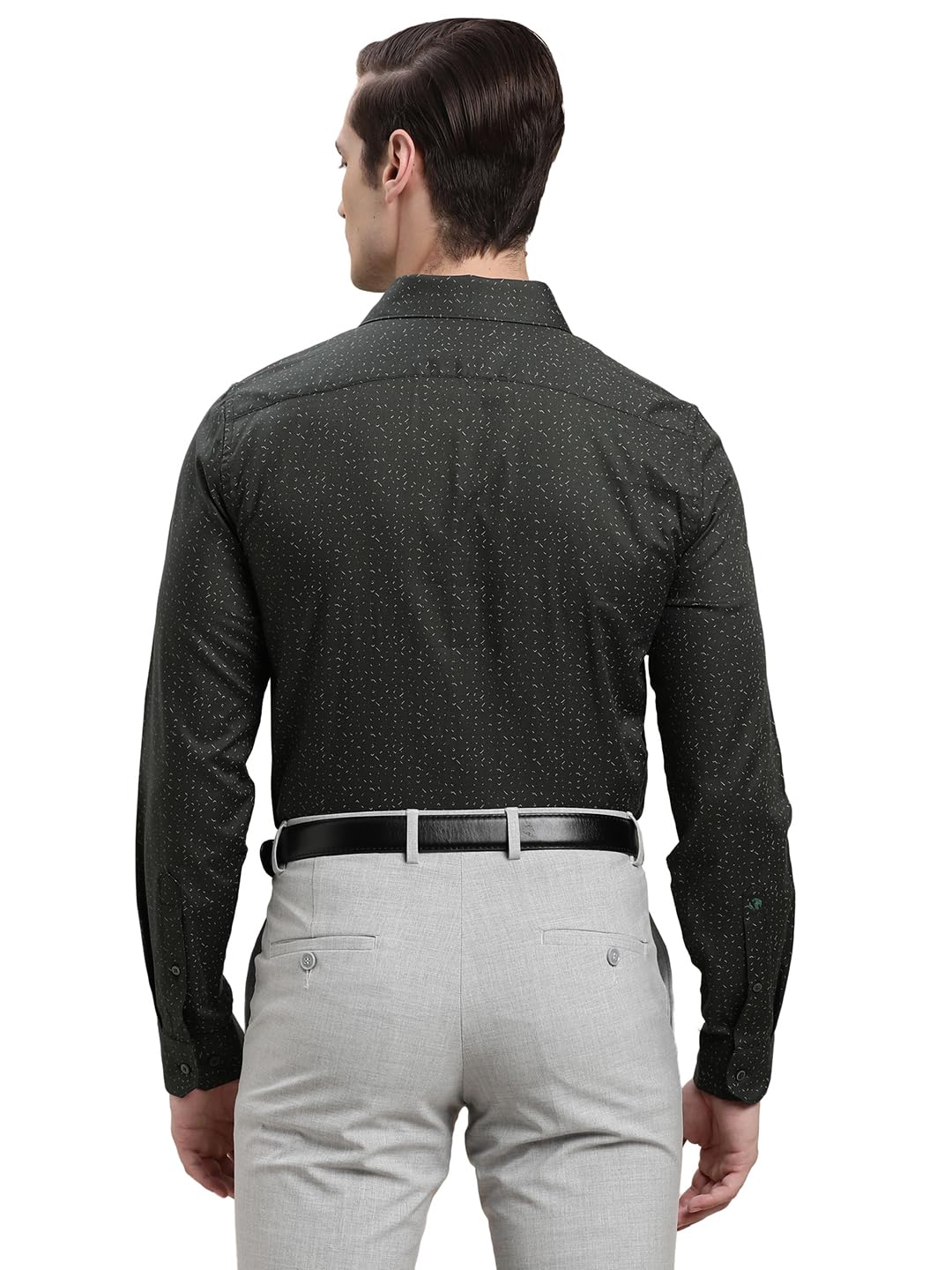 Turtle Camicia formale stampata slim fit da uomo | 100% cotone | manica intera | camicia nera da ufficio