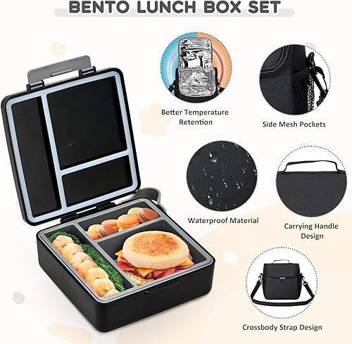 Miniatura 3 de Juego de lonchera con contenedor de caja Bento, termo de sopa de alimentos de acero inoxidable de 17 onzas, botella de agua para niños y bolsa de