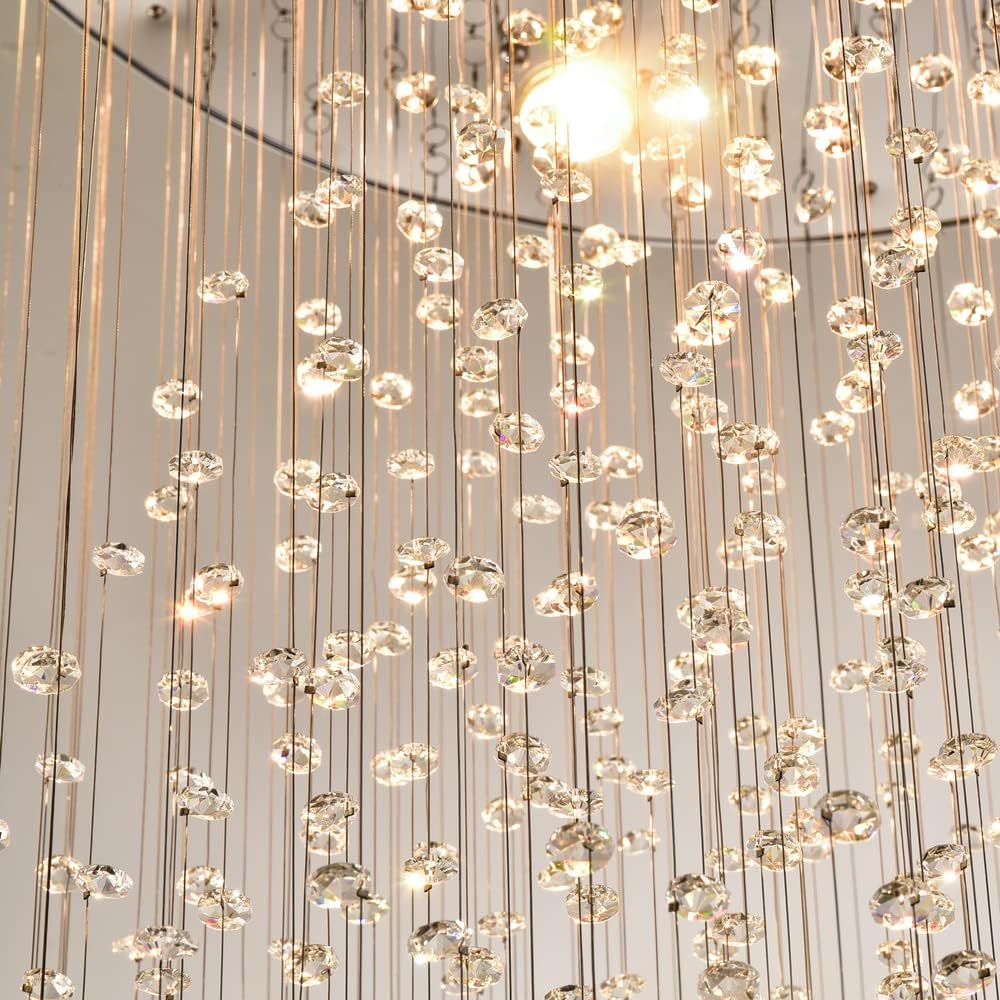 Maxax Raindrop Crystal Chandelier, 10 Lights Modern Flush Mount Pendant Lighting, K9 Clear Bar Ceiling Light Fixture, for Living Room, Kitchen, Dining Room, Hallway, Stairway