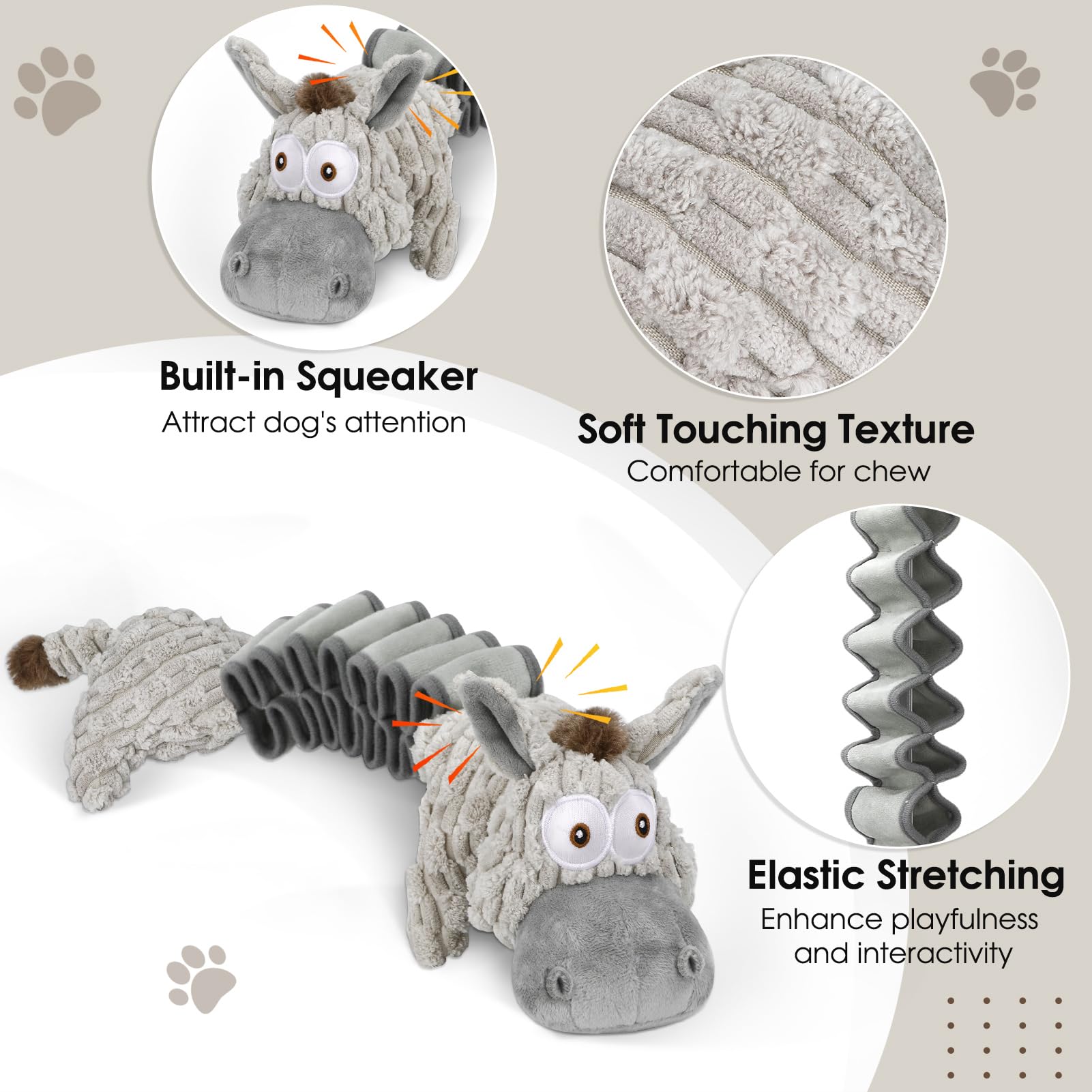 Juguetes chirriantes para perros grandes, diseño de animales de peluche con papel arrugado, juguetes masticables para perros pequeños, medianos y grandes