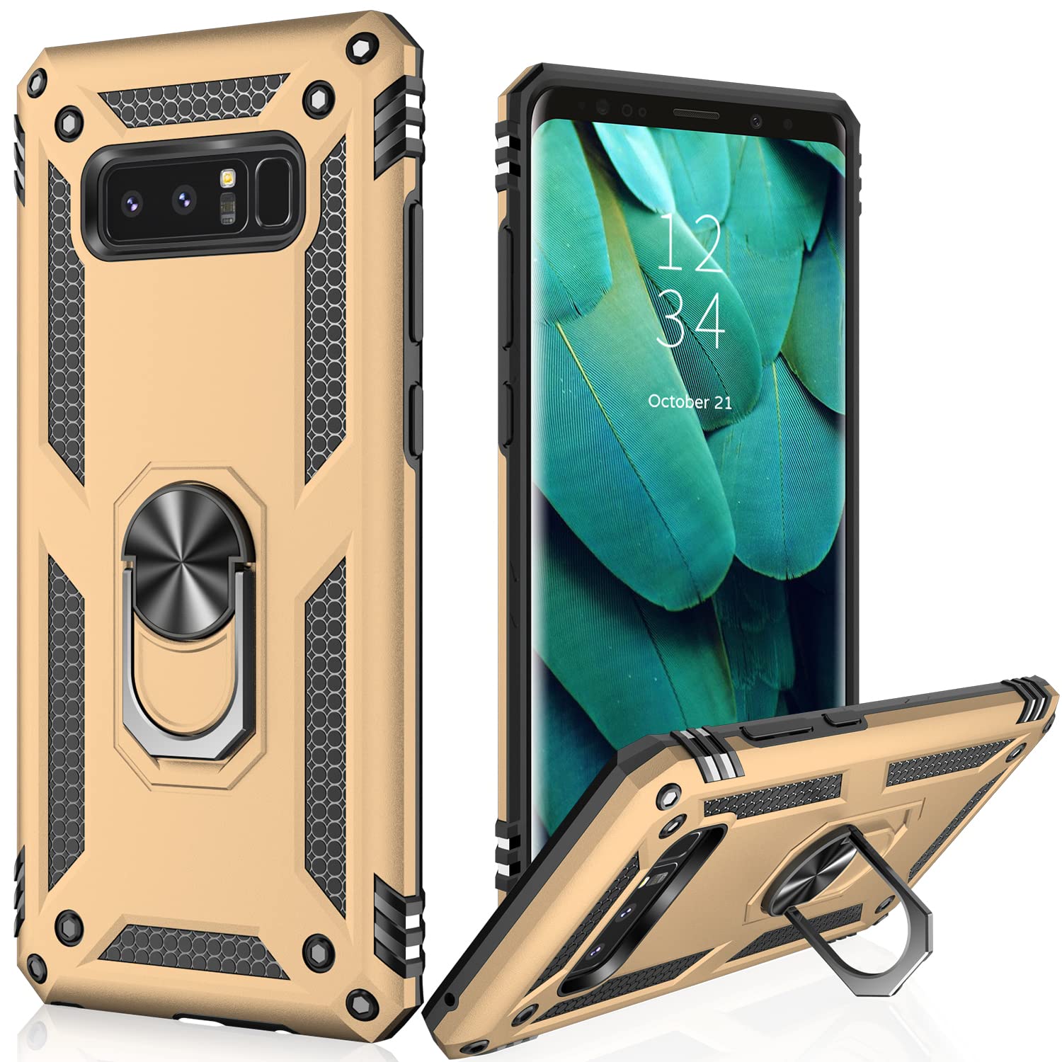 LUMARKE Compatible with Galaxy Note 8 Case,Military Grade Pass 16ft Drop Test Shockproof Heavy Duty Protective Phone Case with Magnetic Kickstand for Samsung Galaxy Note 8 6.3" Gold