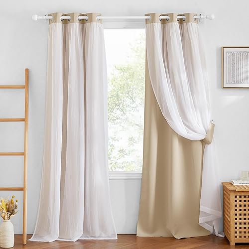 Miniatura 7 de PONY DANCE Cortinas opacas con superposición transparente, mezcla y combina de doble capa, cortinas de oscurecimiento de habitación para dormitorio,