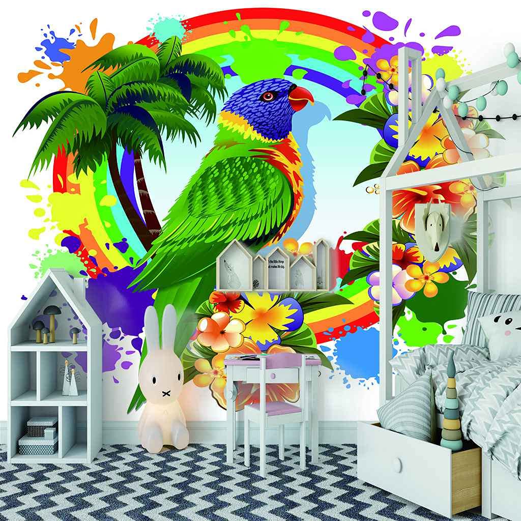 Papier Peint Perroquet auto-adhésif en canevas 3D poster mural grand format 350x256 cm