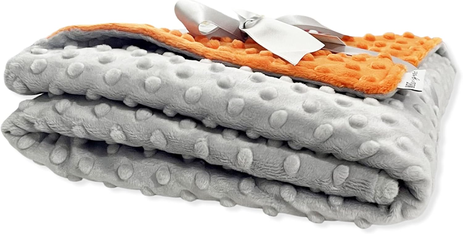MEG ORIGINAL Orange & Gray Minky Dot Baby Blanket, 1364