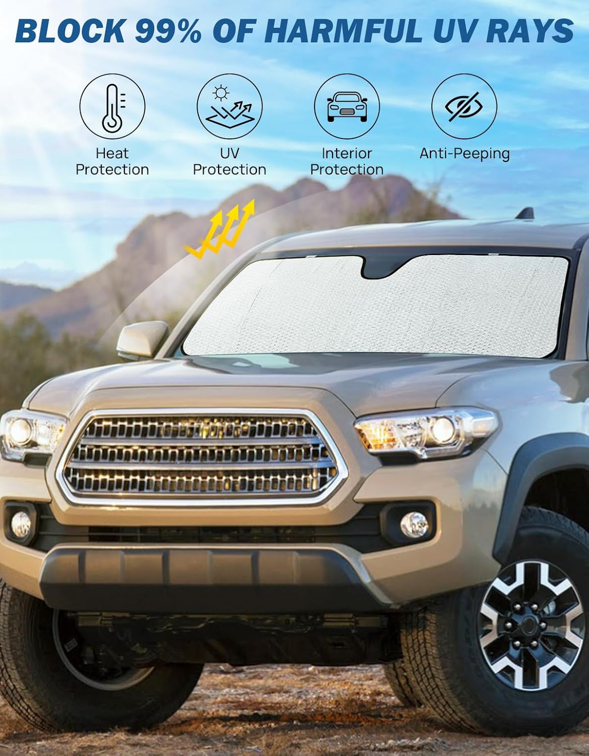 JOYTUTUS Windshield Sun Shade Compatible with 2016-2023 Tacoma 3rd Gen Sunshade Windshield Sun Visor, Foldable Windshield Sun Shield