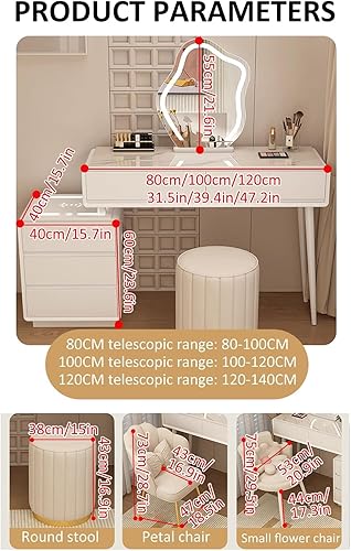 Miniatura 2 de Tocador con espejo con luces, mesa de tocador con cajones, mesa de maquillaje blanca, 3 modos de iluminación de brillo ajustable, para dormitorio,