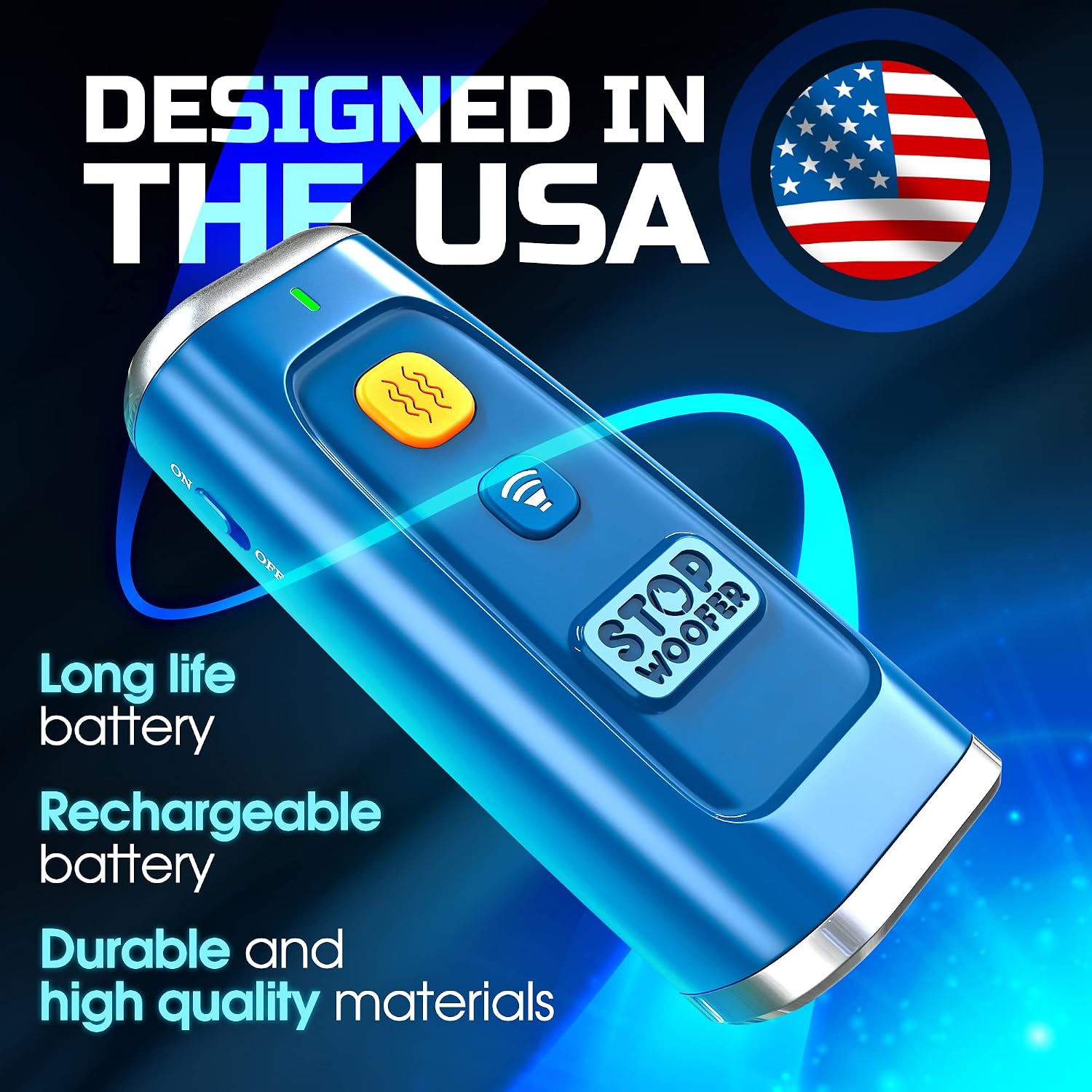 STOPWOOFER Dog Barking Control Devices-Anti Barking Device for S/M/L Dogs-4 Training & Deterrent Modes-Rechargeable Ultrasonic Dog Whistle to Stop Barking up to 16,4 FT-Safe for Human & Dogs (Blue)