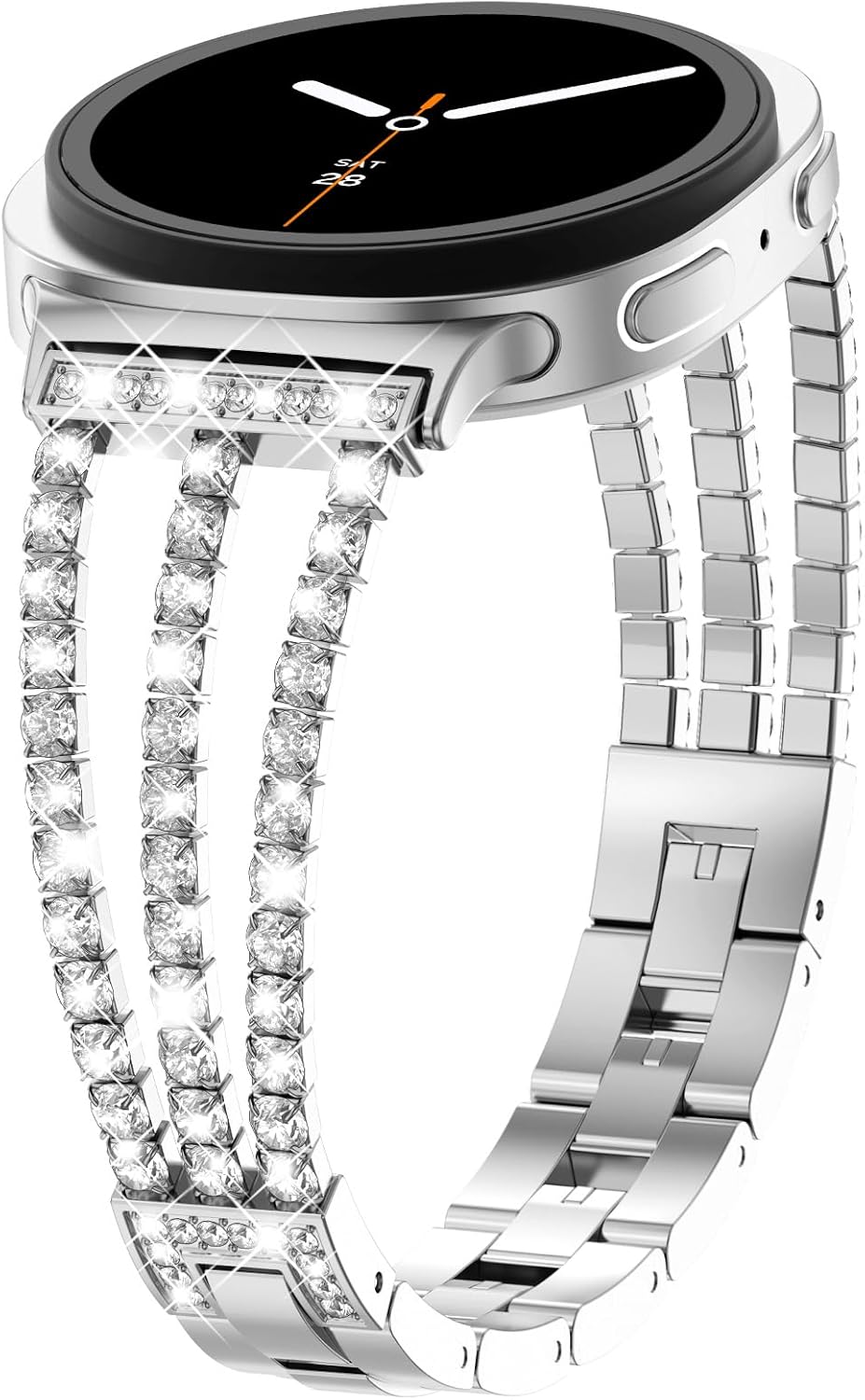 compatible with galaxy watch watch 8 40mm/44mm, galaxy watch 8 classic 46mm, and all 20mm galaxy watches, sparkling bling diamond luxury bracelet band for women for galaxy watch silver galaxy watch 8/8 classic – 40/44/46mm