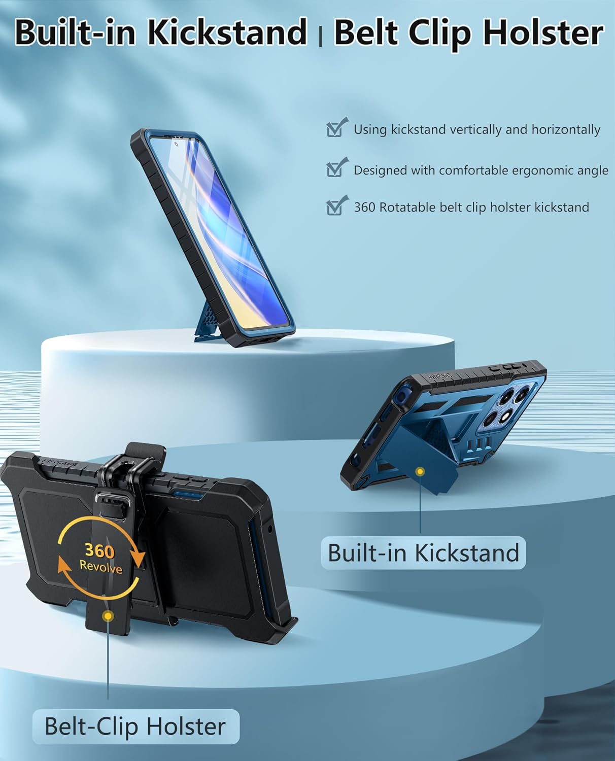 FNTCASE for Moto G Stylus 2026 Case: for Moto G Stylus 2025 Cases Military Grade Cell Phone Cover with Kickstand & Holster | Shockproof Protection Bumper with Belt-Clip | Heavy Duty Protector(Blue)