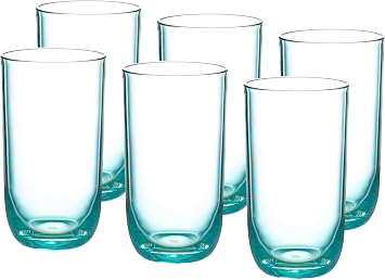 KLIFA- WASCO- 18.6 ounce, Set of 6, Acrylic Highball Drinking Glasses, BPA-Free, Plastic Drinkware, Dishwasher Safe Cups, Teal