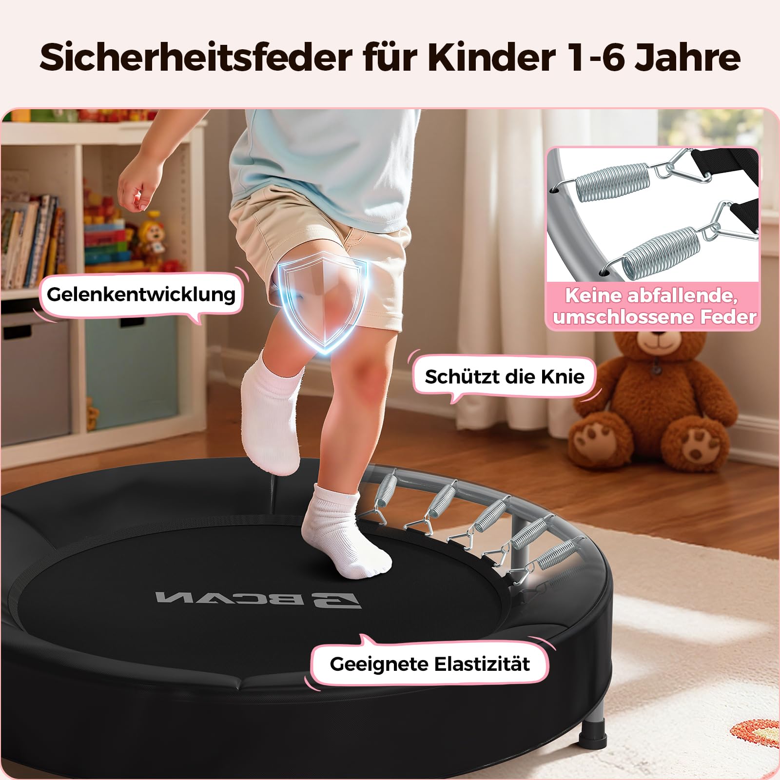 BCAN 91 cm Kleinkind-Trampolin, ASTM-Zertifiziert Schaumstoffgriff und sichere, verdickte Abdeckung, Mini-Trampoline für Kinder im Innenbereich, einfach aufzubauen