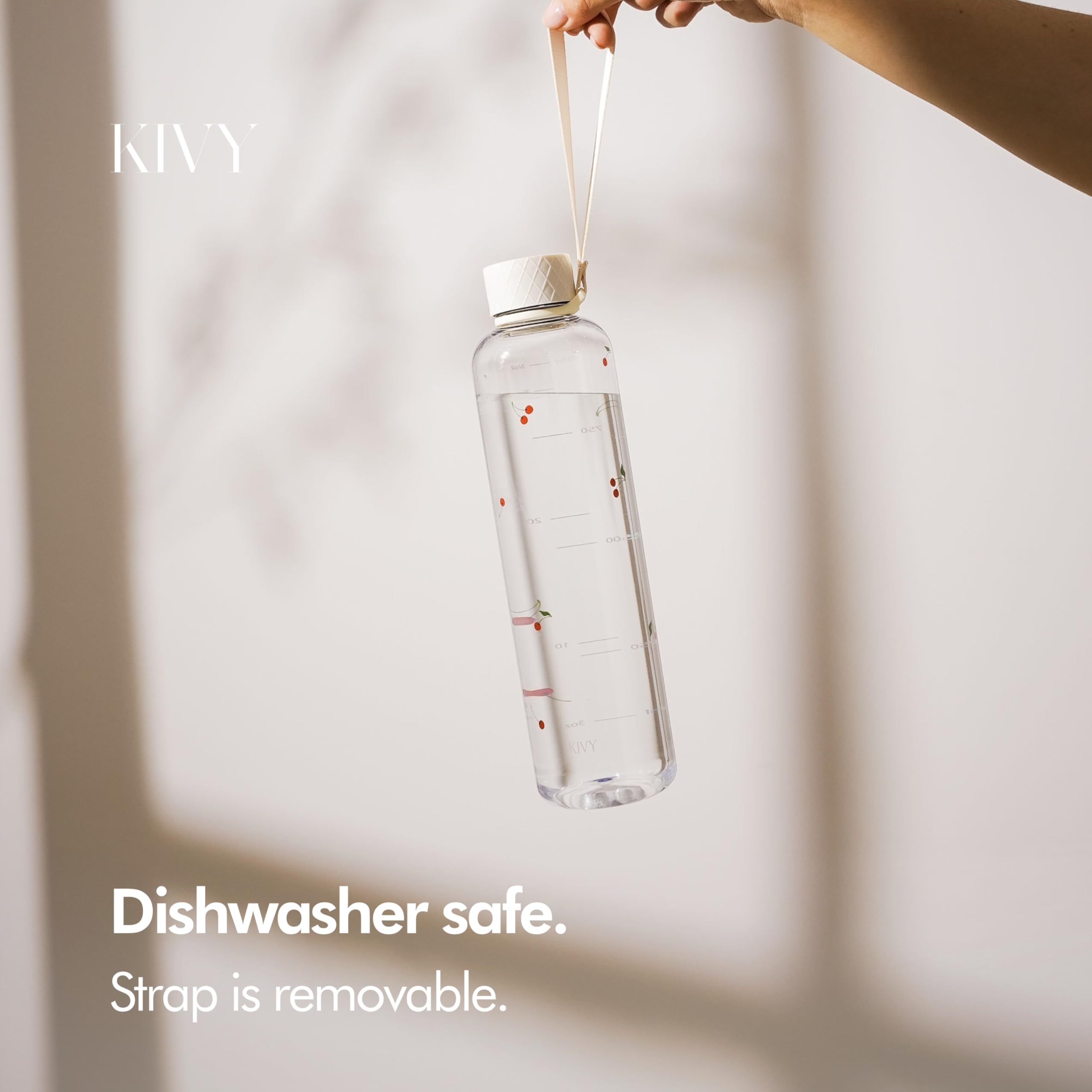 KIVY Borraccia Tritan, 1 l, adatta per anidride carbonica, a prova di perdite, infrangibile, leggera, borraccia da palestra, borraccia sportiva, colore beige, borraccia sportiva da 1 litro