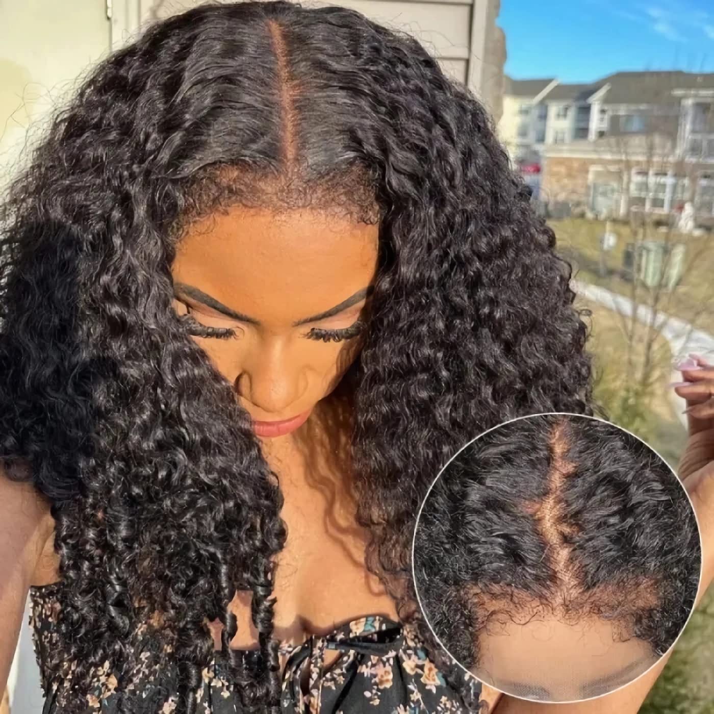 Julia Hair Bye Bye Knots Curly 4C Baby Hairs Lace Human Wig with Kinky Edges Hairline 7x5 Invisible Knots Pre Cut HD Lace Front Glueless Wig Pre Bleached Pre Plucked for Beginners 150% Density 18 Inch