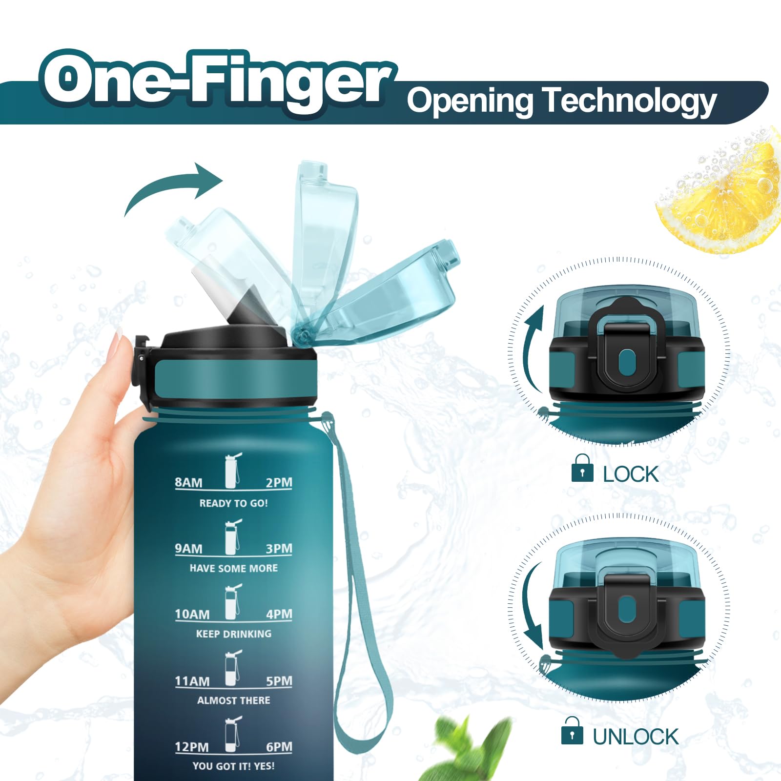 Borraccia 500ml, Bottiglia con Indicatore del Tempo Motivazionale, Bottiglia con Cannuccia, Riutilizzabile, Borraccia senza BPA, A Prova di Perdite, per Bambini, Scuola, Ufficio, Gym, Picnic