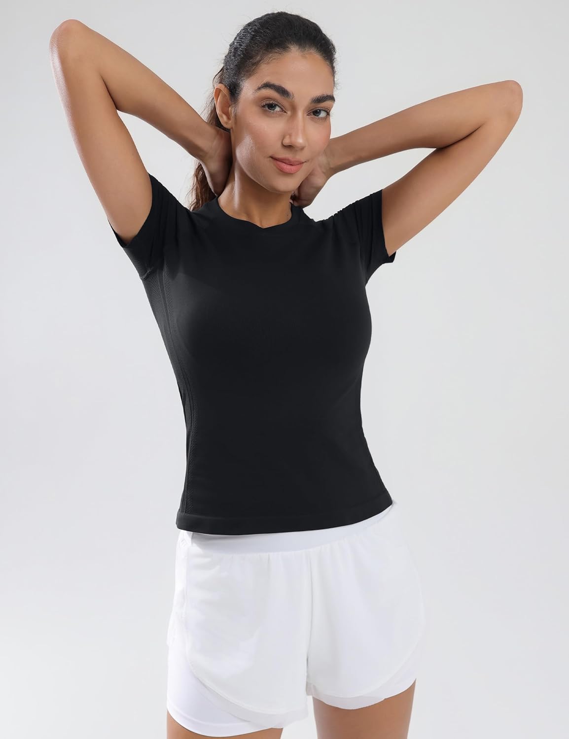 Workout Tops for Women Hip Length Athletic Running Gym Yoga Short Sleeve Shirts Seamless Breathable Crewneck Tees - Image 5
