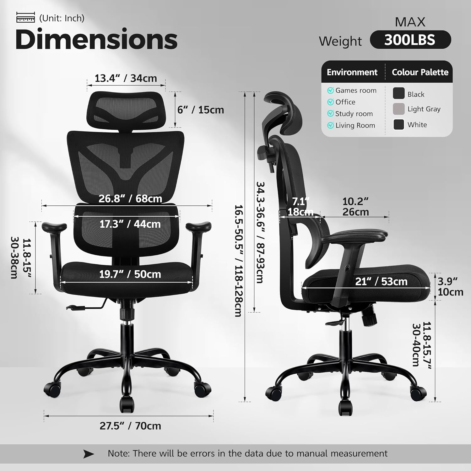 Ergonomic Office Chair High Back Desk Chair with Lumbar Support, Breathable Mesh Computer Chair with Adjustable Armrests Height, Reclining Swivel Big and Tall Gaming Chair for Home Office(Black) - Image 2