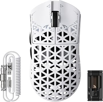 ATTACK SHARK R5Ultra Shadowless Carbon Fiber Wireless Gaming Mouse Ultra-Lightweight 39g 3 PAW3950MAX Wireless 2.4g/bluetooth/USB-C Nordic52840 Mouse with Coil Cable "Certified by MIC" White