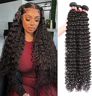 12A Deep Wave Human Hair Bundles 22 24 26 Inch Brazilian Deep Wave Curly Bundles Human Hair 3 Bundles 100% Unprocessed Virgin Remy Wet and Wavy Human Hair Weave Bundles Deals Natural Black