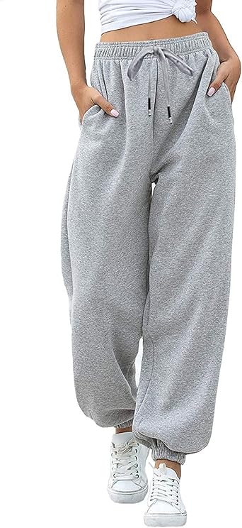 Womens Sweatpants High Waisted Drawstring Baggy Loose Comfy Workout Active Cinch Bottom Joggers Pants with Pockets