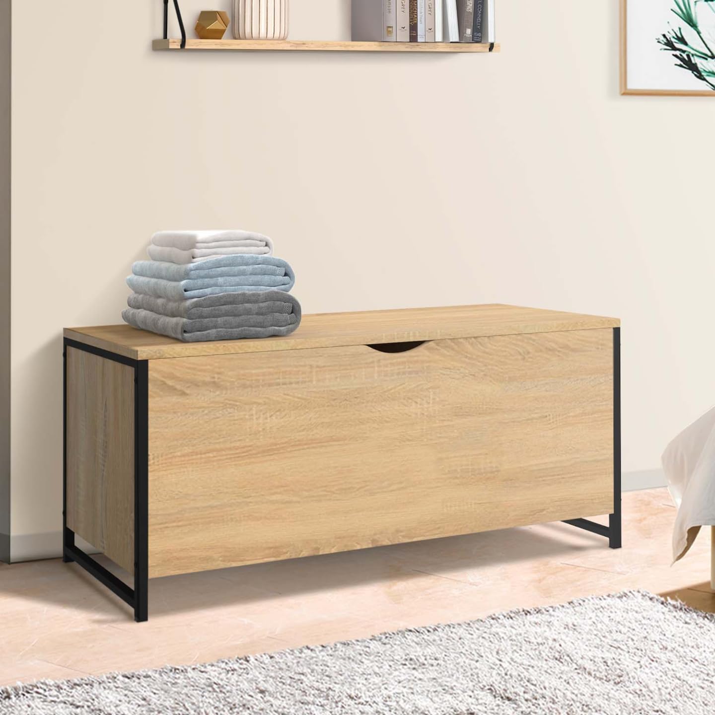 IDMarket - Aufbewahrungsbox 100 cm Detroit Holz und Schwarz Industriedesign