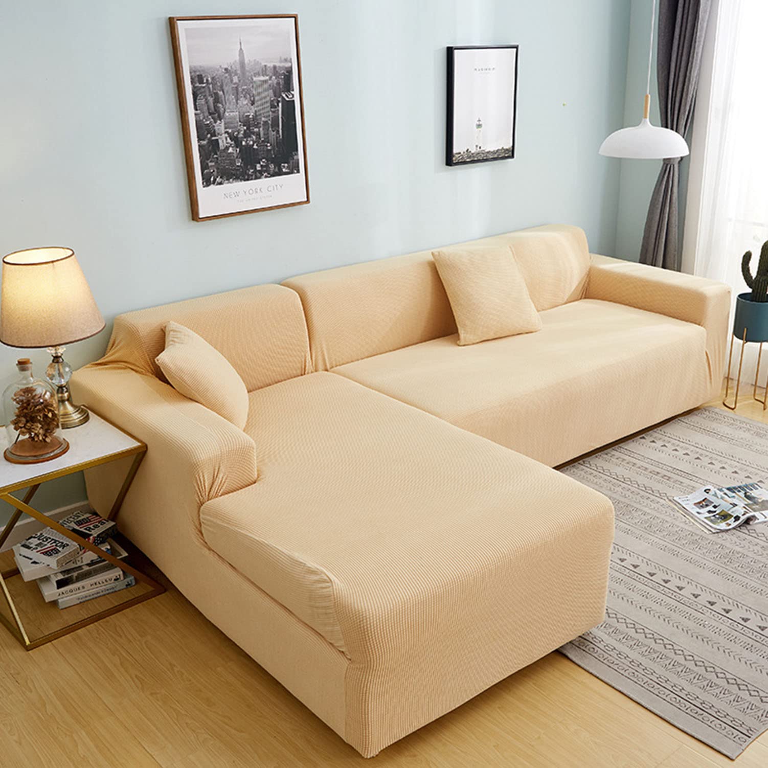 Housse de canapé extensible pour rénover un canapé en L usé ou taché