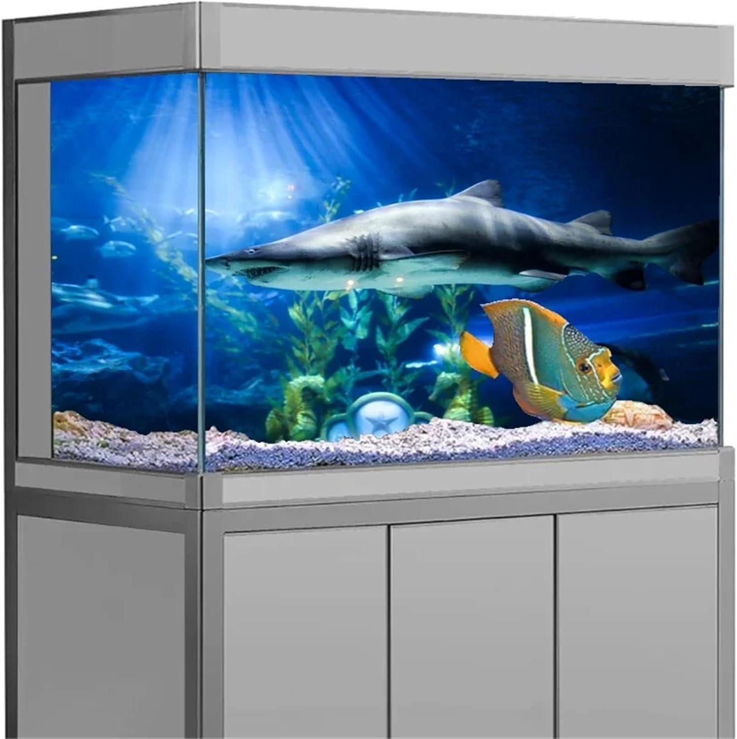Aquarium Background PVC Fish Tank Decoration Poster Double Side 3D Background for Aquarium Ocean Plants Landscape(Gray,54x122cm)
