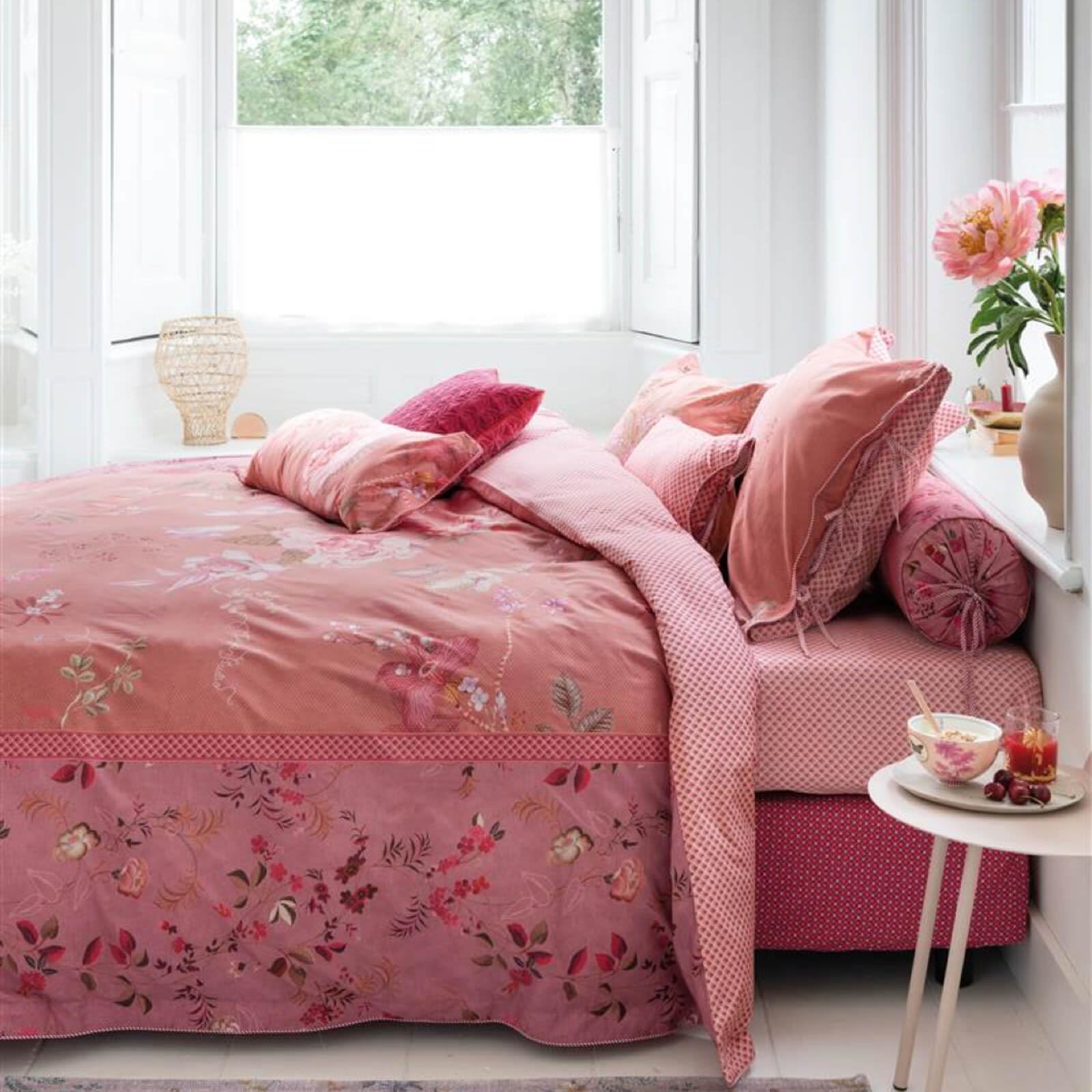 Coussin Décoratif PIP Studio - Oiseau En Cage Et Fleurs - Style Japonisant - 50x50 Cm