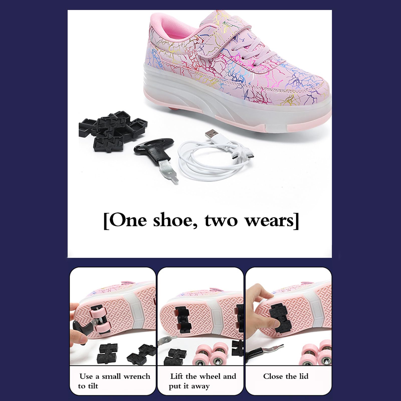 Zapatillas Deportivas con Ruedas para niños,Zapatos con Ruedas para niñas,Zapatillas con Ruedas,con 4 Ruedas Retirable,Retráctil,LED Light-UP,para Regalo decumpleaños Niños y niñas