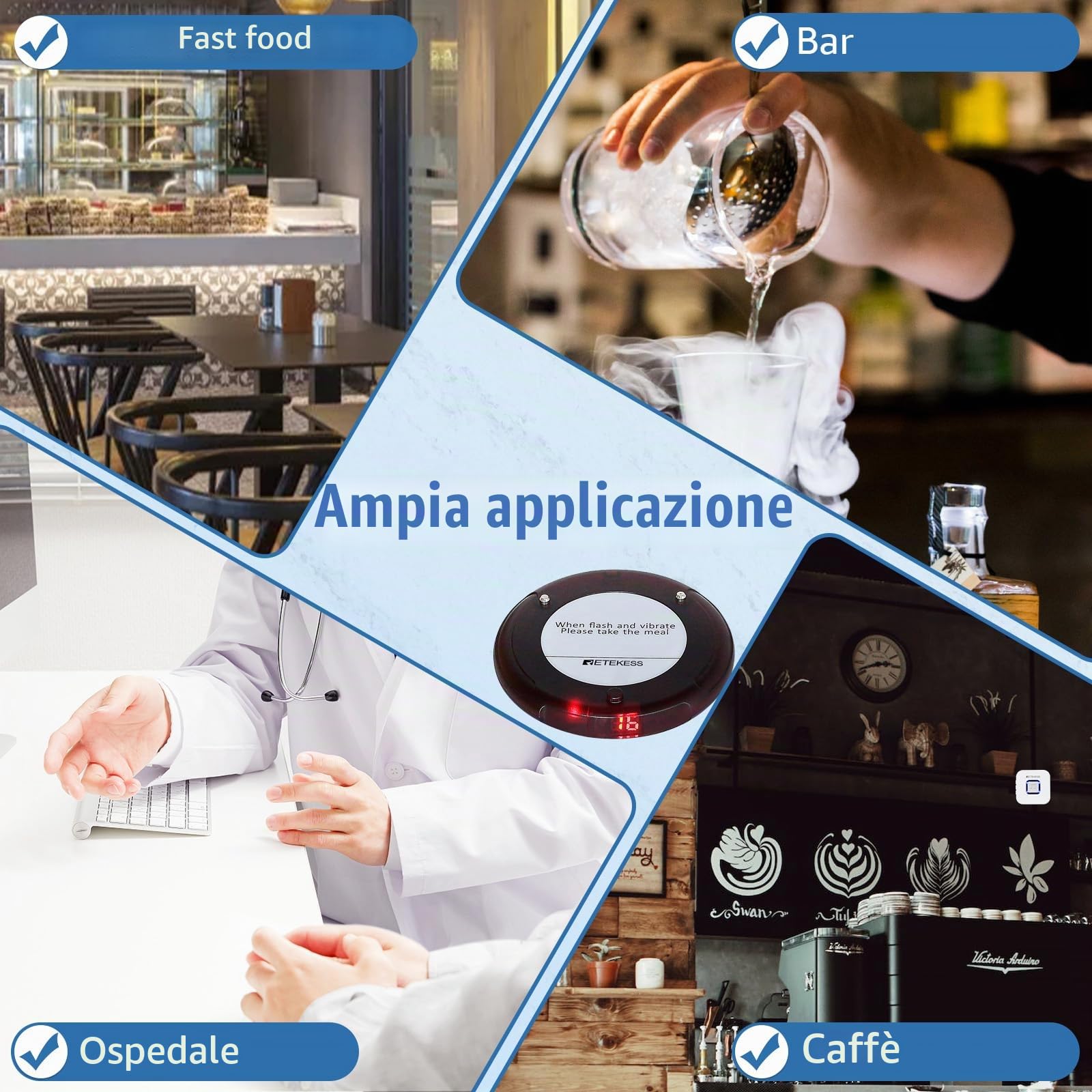 Retekess TD163 Pager Ristorante, 5 Cercapersone | Compatibile con il Cercapersone per Ristorante file TD163, 31 Modalità di Chiamata, Distanza di 400 m, batteria 300 mAh
