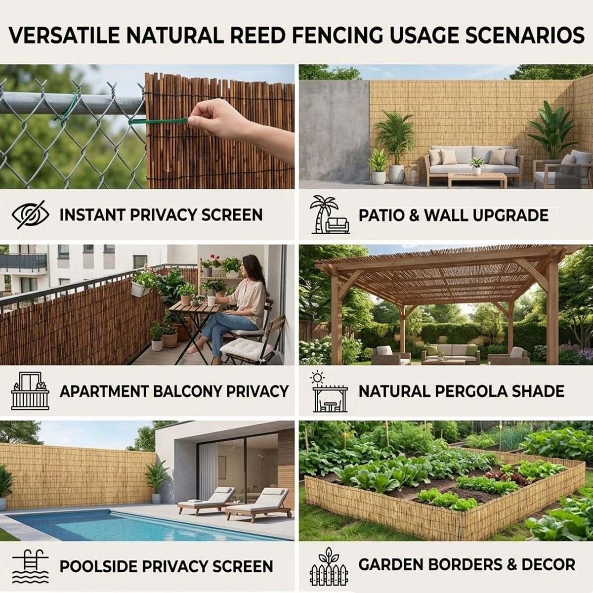 Générique Brise Vue en Roseau Naturel Rouleau de Clôture en Bambou 50-240cm Haut Clôture D'intimité Ombrage Au Soleil/Respirante Clôture Décorative pour Piscine/Terrasse/Patio/Jardin(Brun,150x600cm)