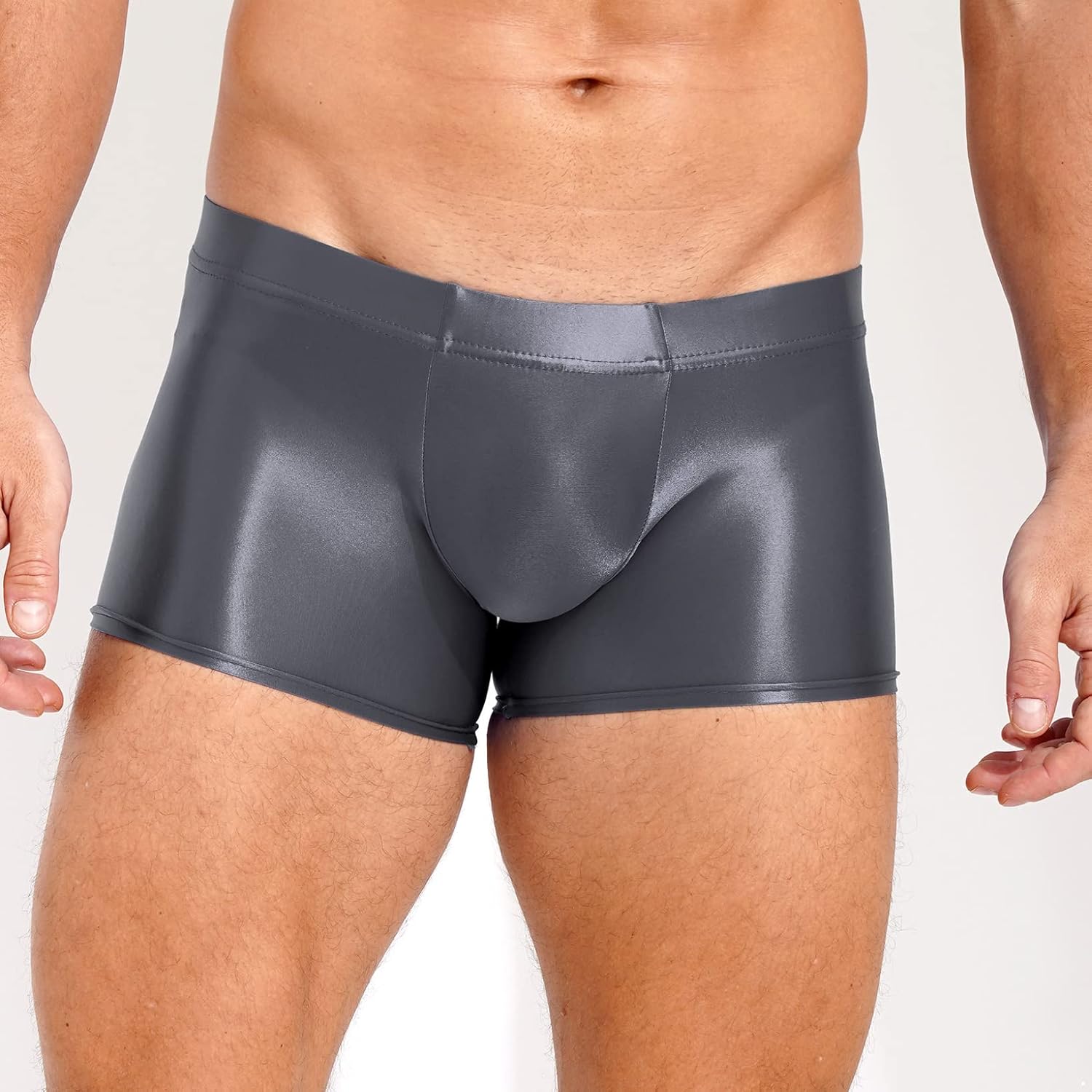 Men's Silky Oily Tight Boxer Shorts Stretchy Pantyhose Nylon High Elastic Lingerie Underpants