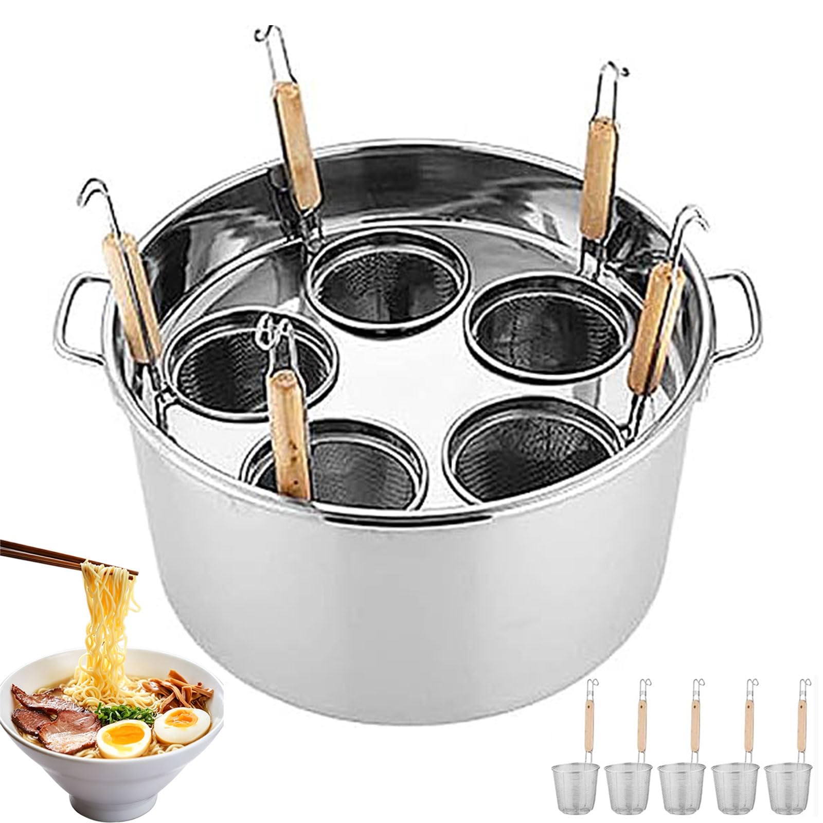 Olla de pasta de acero inoxidable con divisor y colador, cubo de caldera de fideos de 3/4/5 agujeros para el hogar, cocina, restaurante y cocina