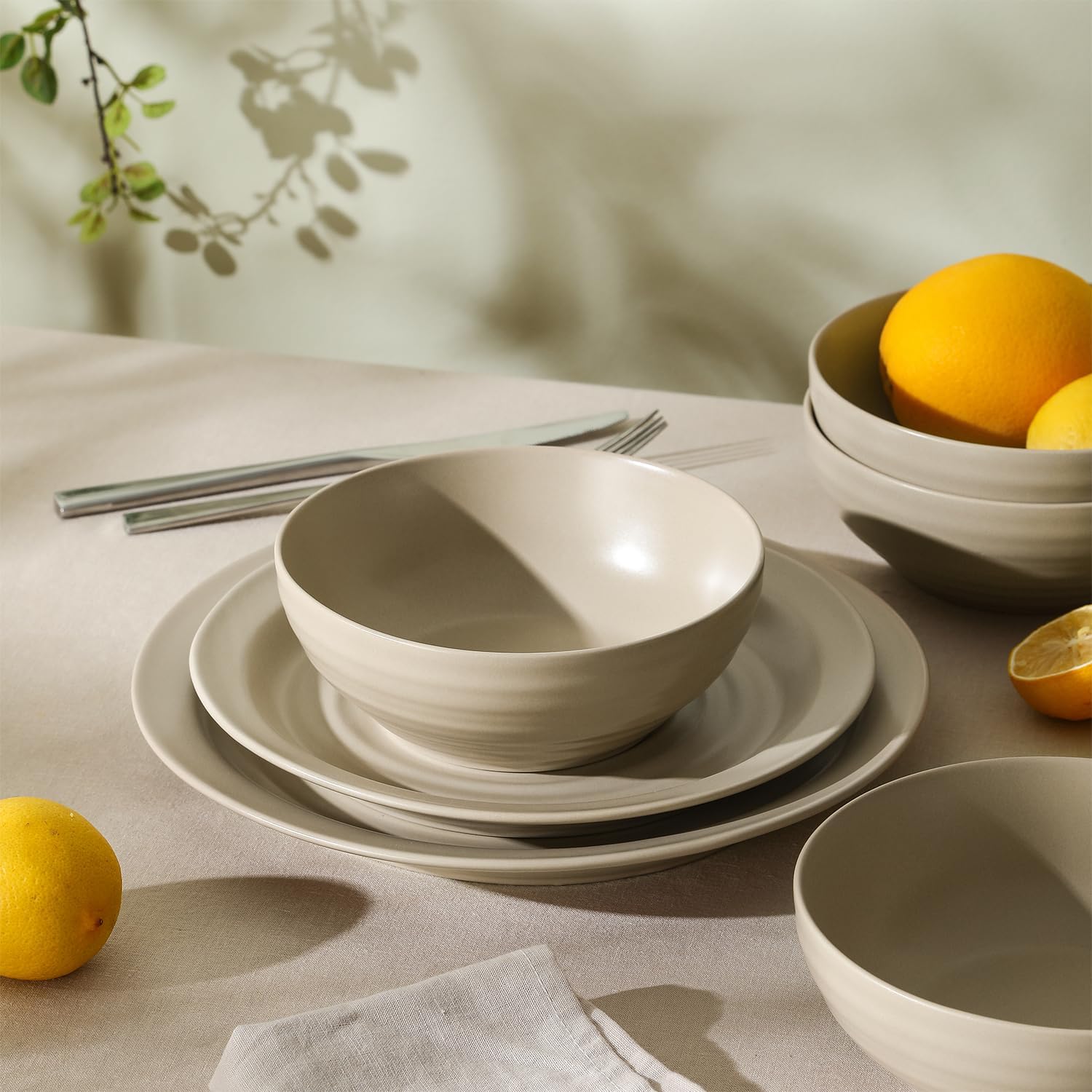 Stone Lain Orbit 12-Piece Dinnerware Set Stoneware, Beige
