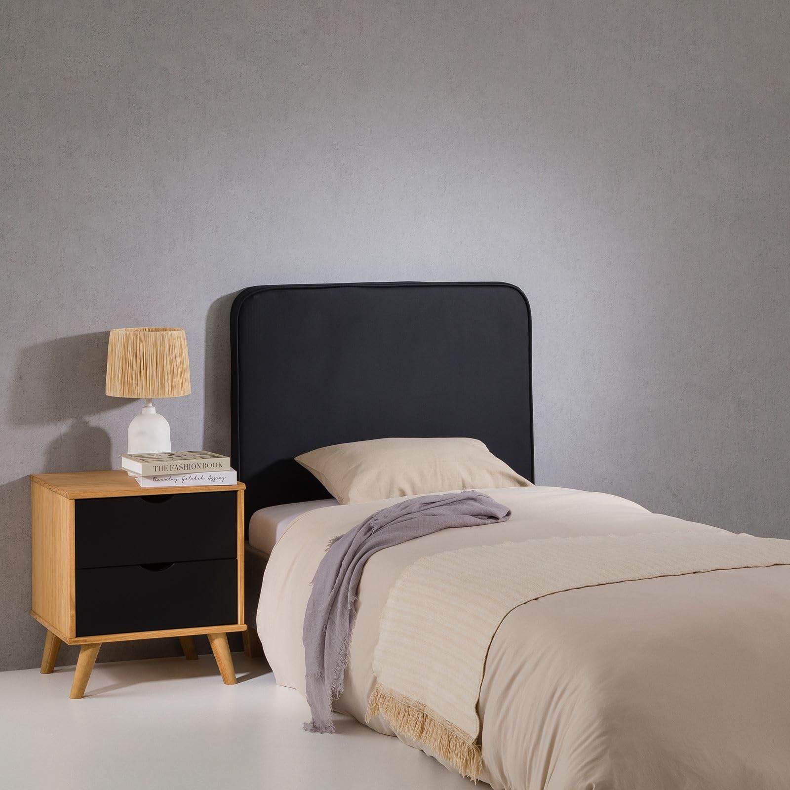 IDIMEX Tête de lit Ariela 90, Rembourrée, Fixation Murale, Design Arrondi Moderne, pour lit 90 cm ou Moins, Noir