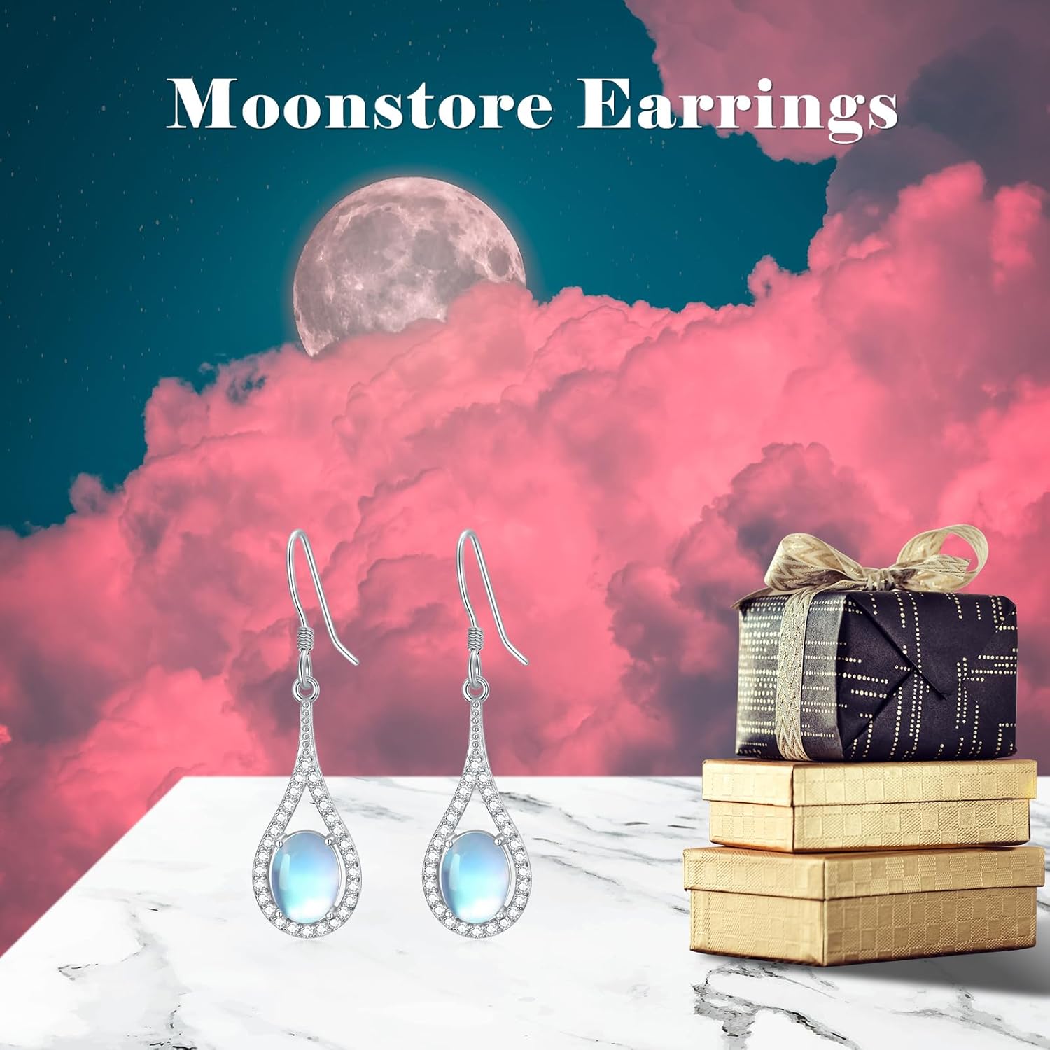 Moonstone Earrings 925 Sterling Silver Hook Earrings Oval Rainbow Moonstone Dangle Drop Earrings Jewelry Gift for Women - Image 6