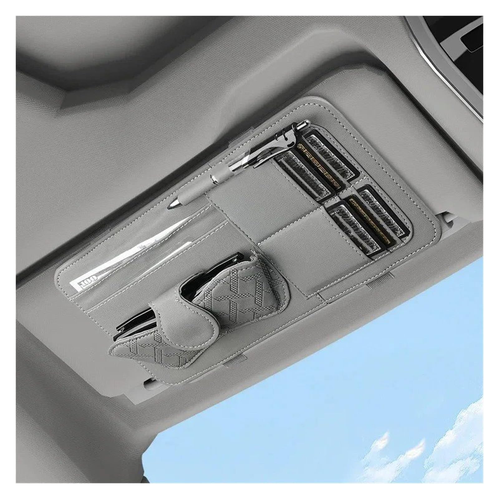 ADUYHCZ Glasses Holder for Car Sun Visor, for Fiat Panda (141 169 319 1980-2025 2026) Sunglass Holder for Car, Ticket Card Clip, Compact Storage Accessory,Grey