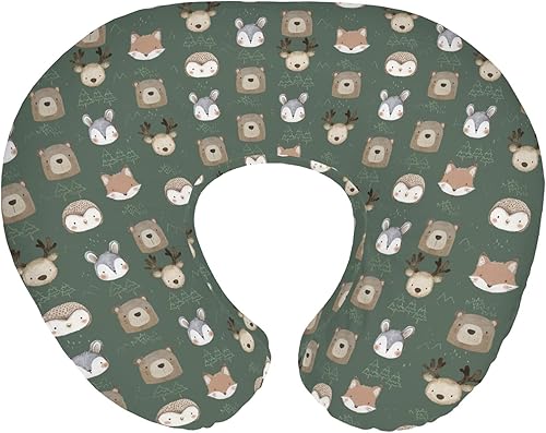 Miniatura 15 de Fundas de almohada de lactancia con diseño de animales lindos y hojas verdes para niños y niñas, osos, ciervos, ardilla, mapache, búho, hojas, funda