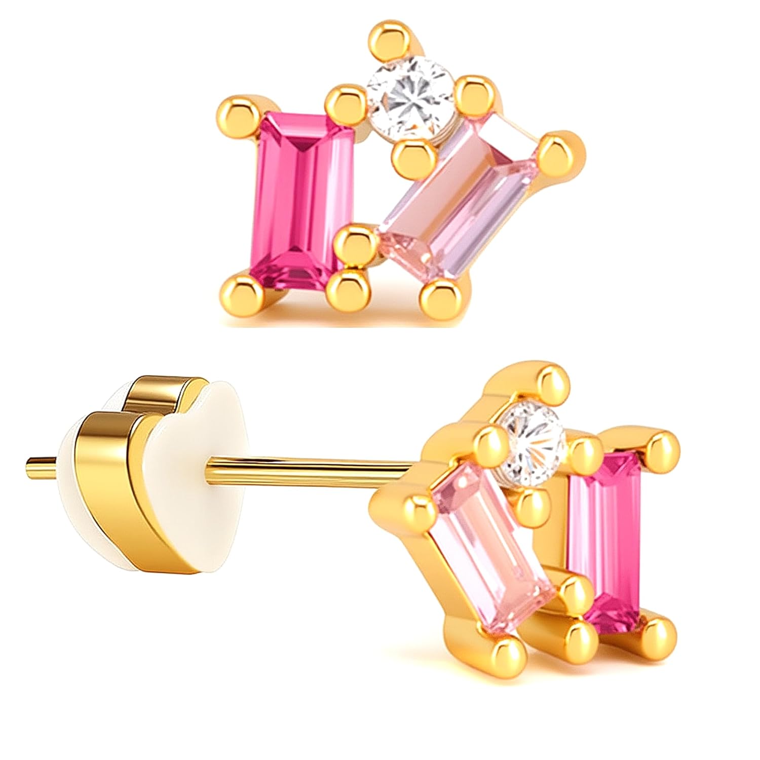 New Earrings with Pink Clear Crystal Gems Geometric Design Modern Fashion Earrings for Women with Gift Box -