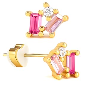 New Earrings with Pink Clear Crystal Gems Geometric Design Modern Fashion Earrings for Women with Gift Box -