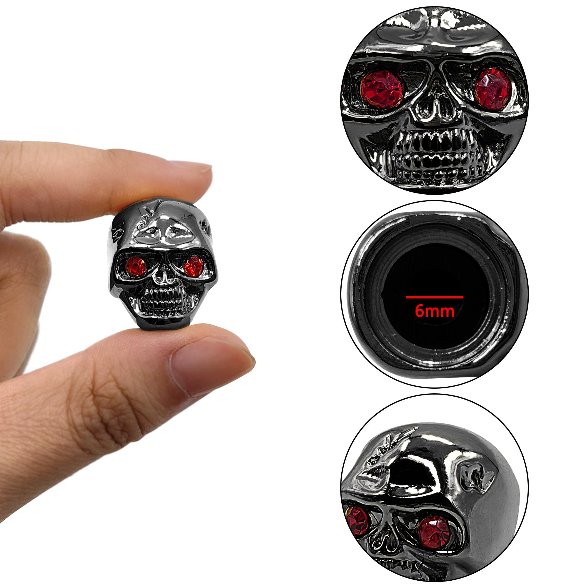 Musiin 4 Packs Electric Guitar Bass Skull Volume Knob Cap Metal Personalized Replacement Parts, Black - Image 2