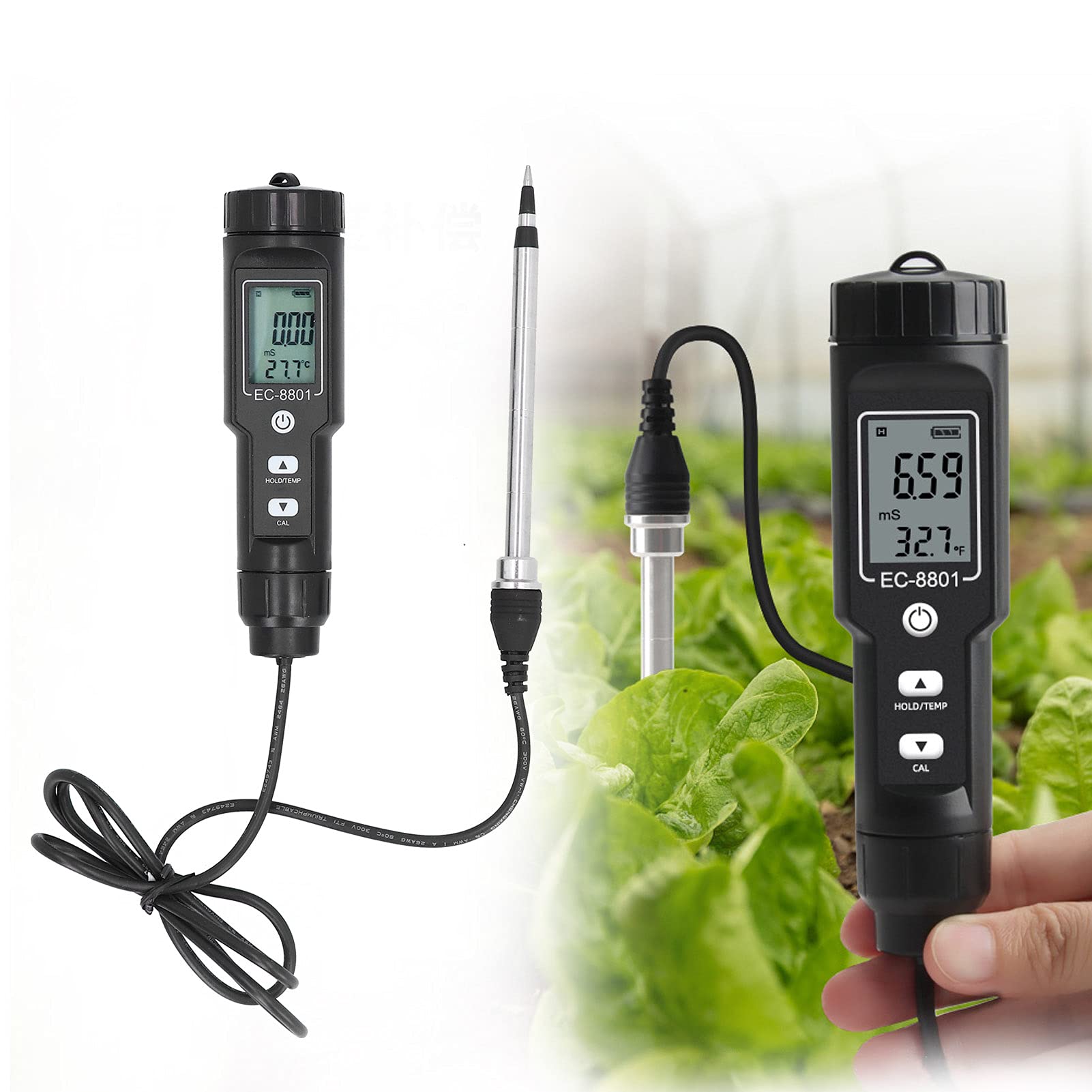 Haofy Misuratore del Suolo EC, Rilevatore di Sale, Tester Portatile di Conducibilità del Suolo Tester di Salinità EC del Suolo con Sonda EC-8801B per L'agricoltura di Piante da