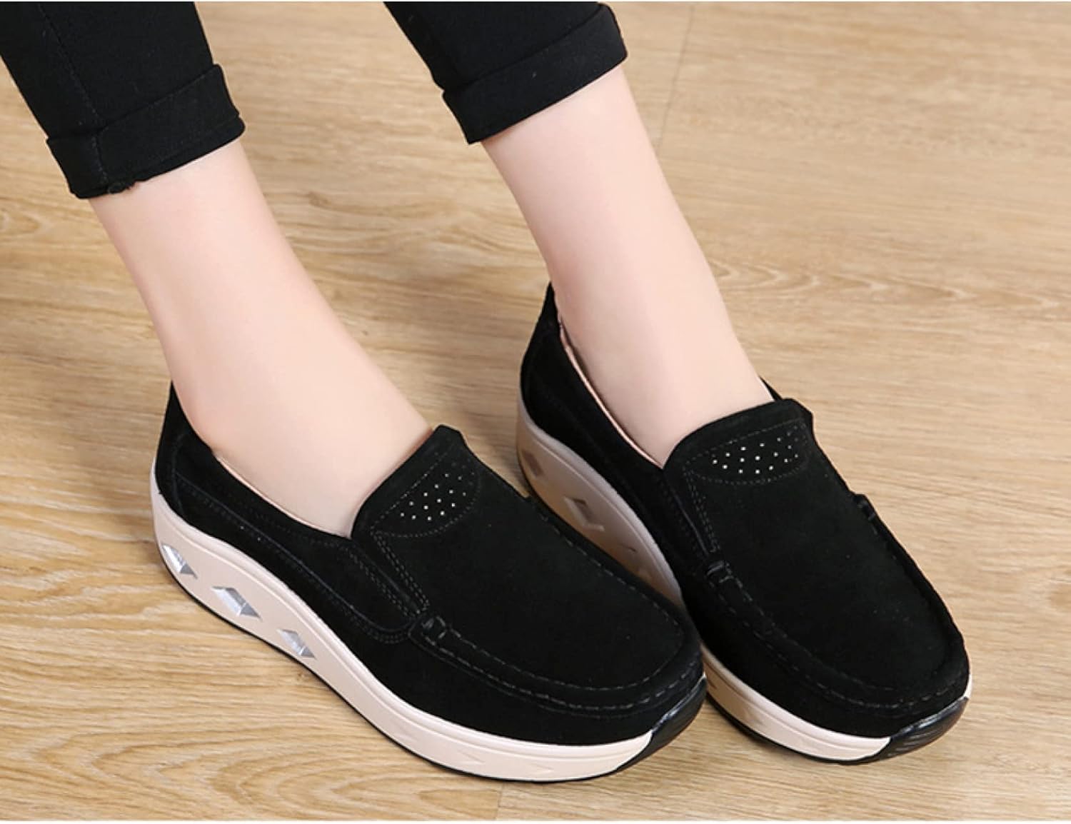 [ダキシ] パンプス スニーカー 厚底 モカシン スエード 厚底スニーカー 厚底パンプス ローファー スリッポン ぺたんこ 痛くない