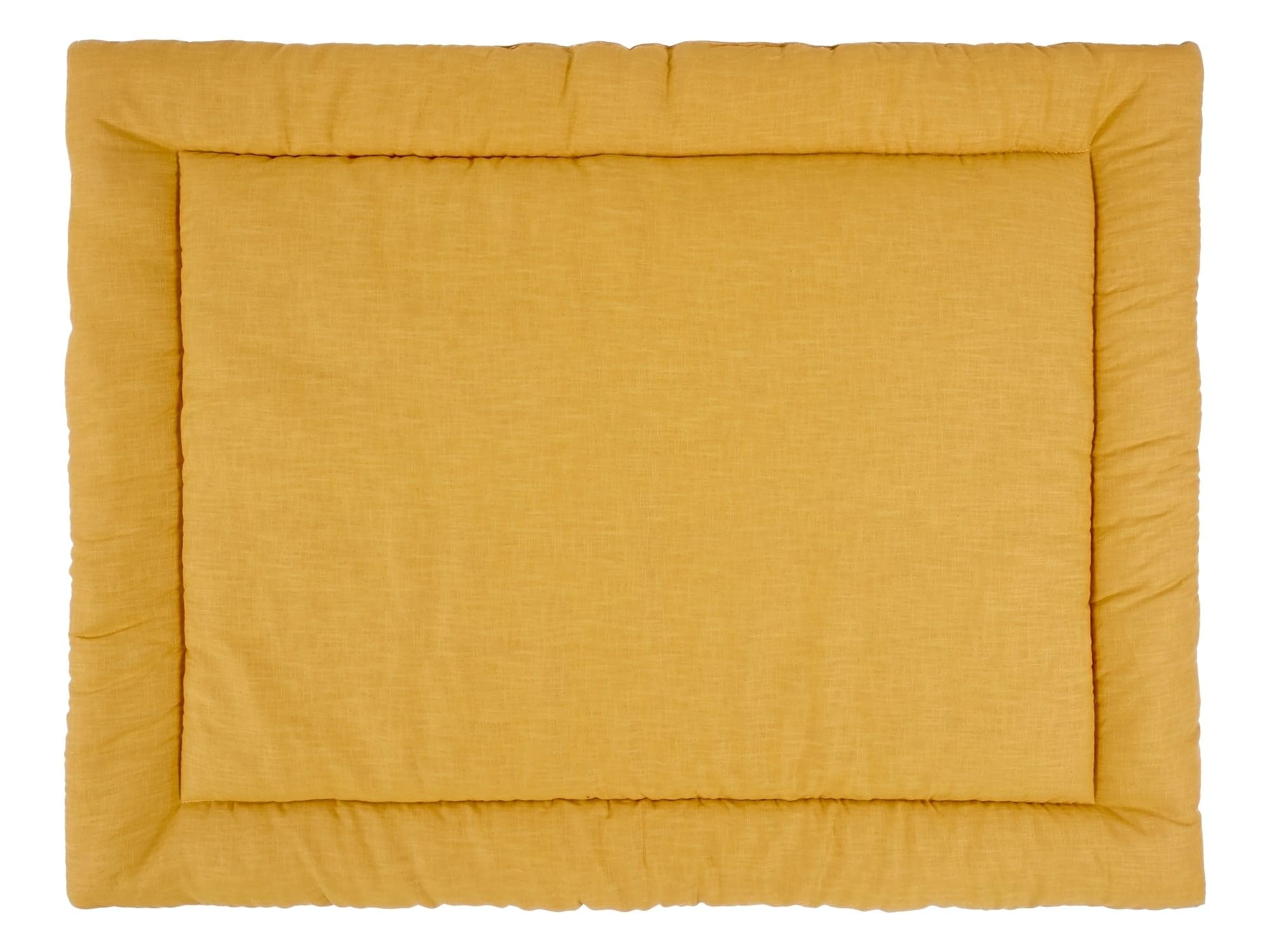 KraftKids Krabbeldecke und Laufstalleinlage gepolstert, rundum Naturfaser, Senfgelb aus 100% Leinen, dick mit 500 g/m² Vlies, handgefertigt EU