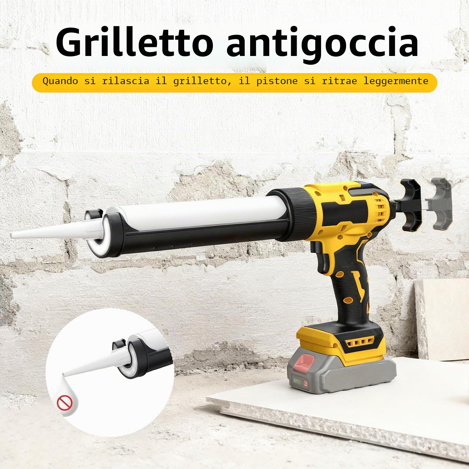 Pressa per cartucce a batteria, compatibile con batteria Dewalt da 20 V, pistola elettrica con luce LED e velocità regolabili, pistola in silicone per cartucce da 300 ml (senza batteria)