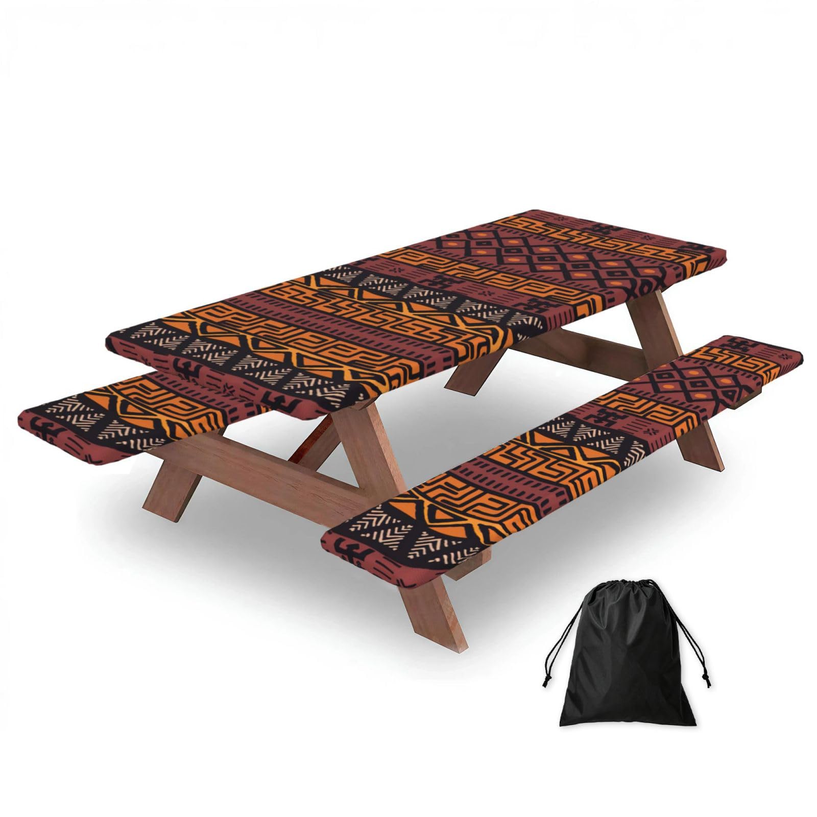 Zyjhyy Black African Mud Cloth Tribal Print 3 Pack Wipeable Picnic Bench Cover And Table Cover Lightweight Table Cloth For Camping Outdoor