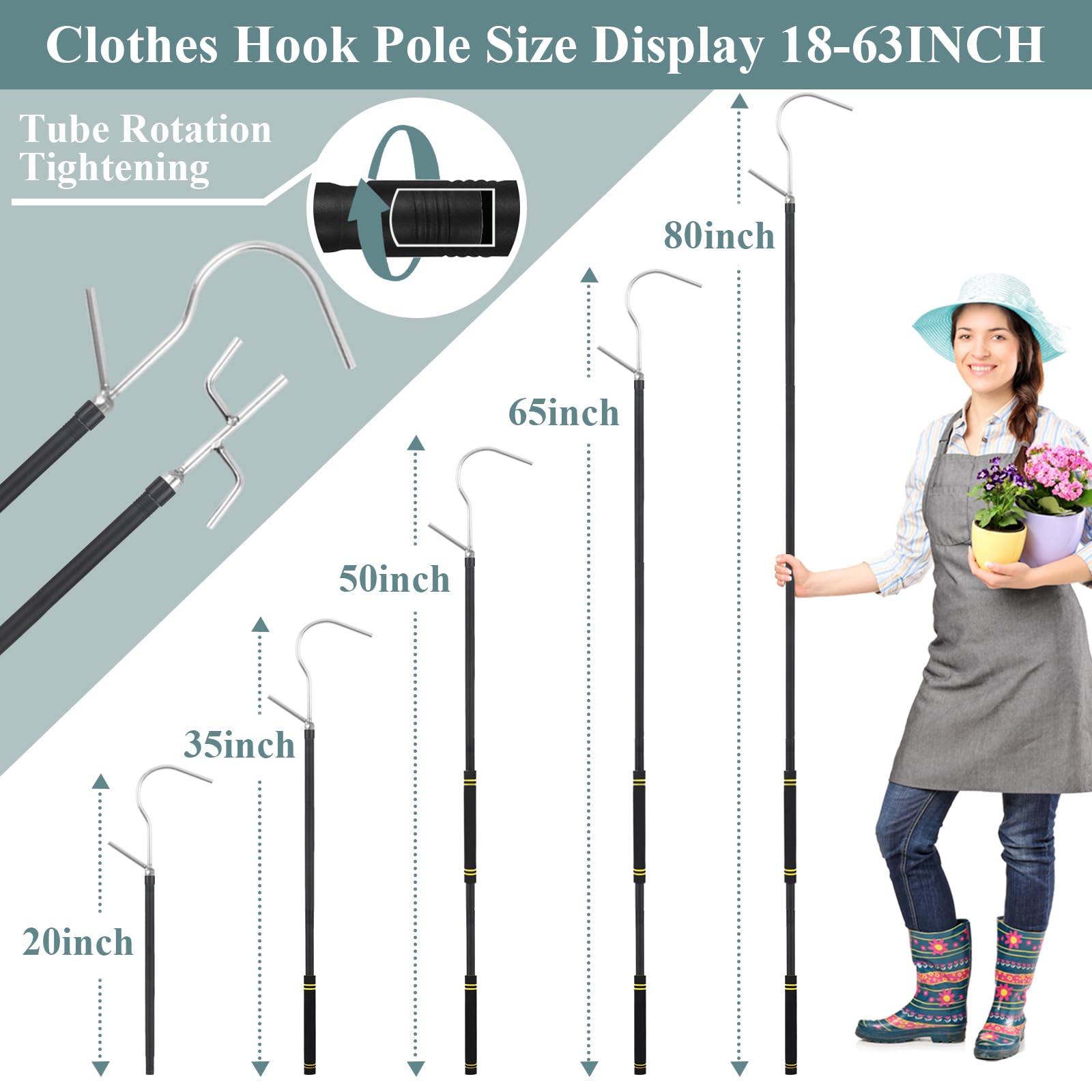 Aazon.co: Cagaloi clothes hook pole,56inch adjustable extension pole.High Reach Garent Hook... Aazon.co: Cagaloi clothes hook pole,56inch adjustable extension pole.High Reach Garent Hook...