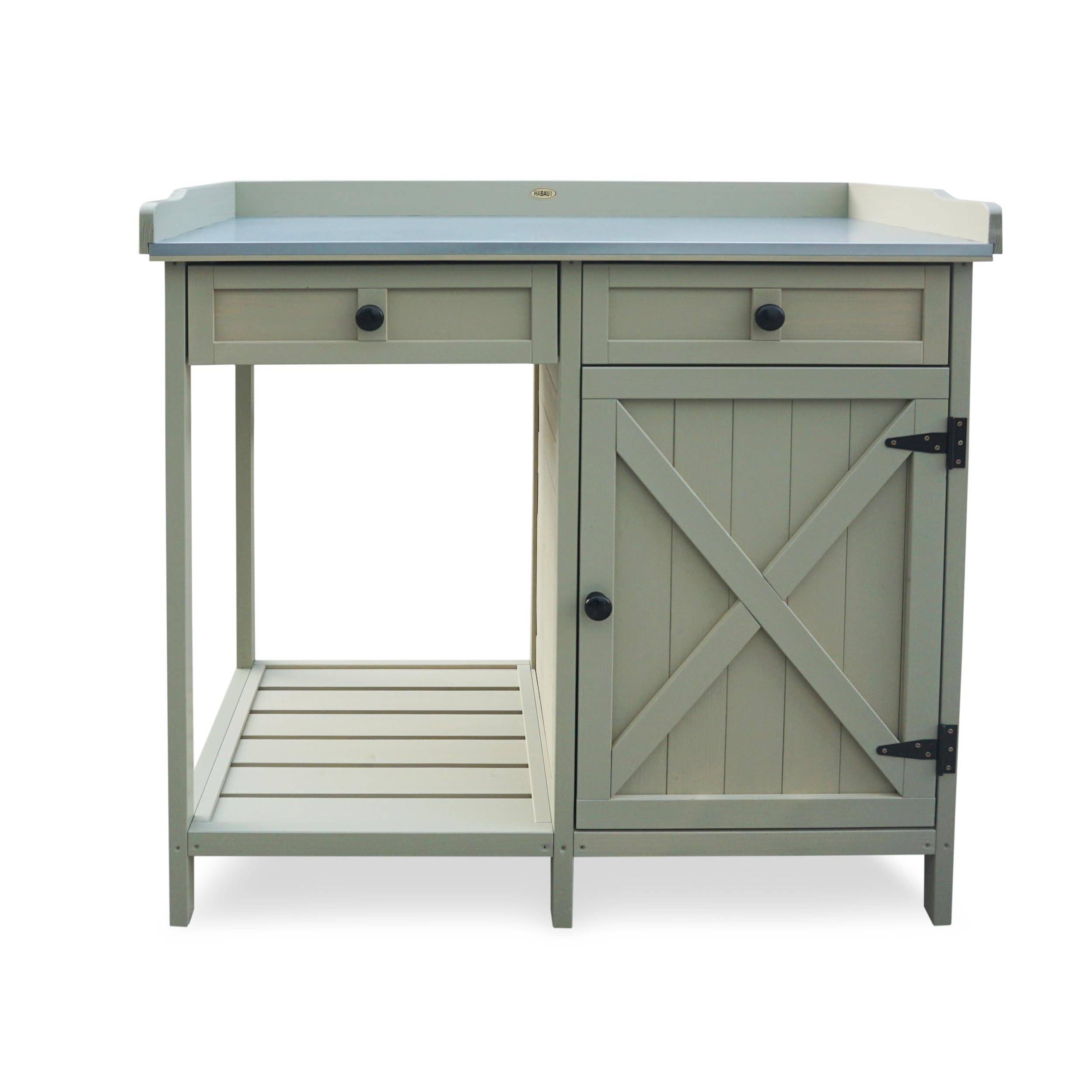 HABAU Pflanztisch mit Unterschrank – Gartentisch aus FSC®-zertifiziertem Massivholz mit Arbeitsfläche & Stauraum – 98 x 48 x 95 cm – Grau