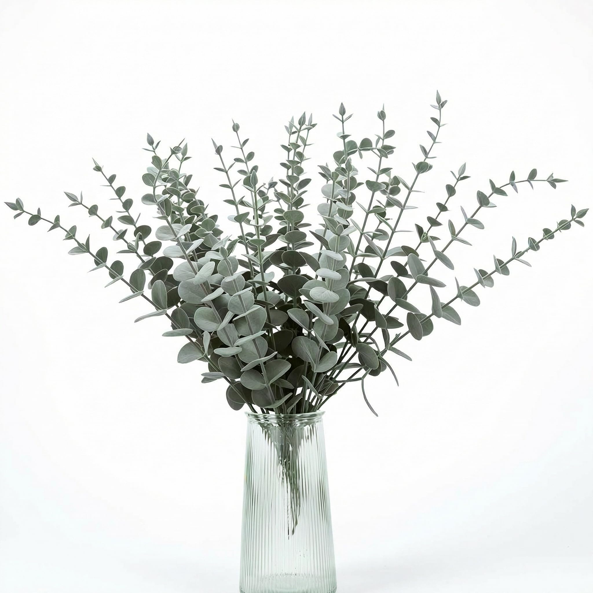 QWORK® 30Pcs Frosted Green Artificial Eucalyptus Stems for Wedding and Home Decoration